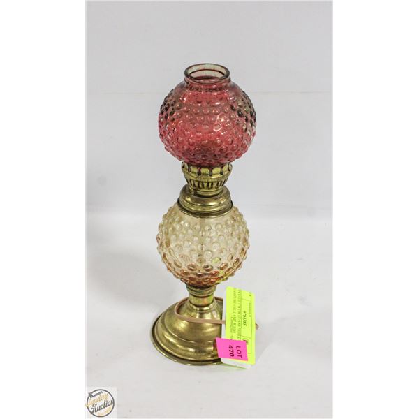 VINTAGE FWTW GLASS HOBNAIL MINATURE OIL LAMP WITH