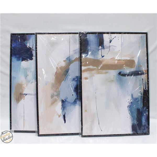 BRAND NEW ABSTRACT WALL ART 3PCS BLUE 40 X 60CM