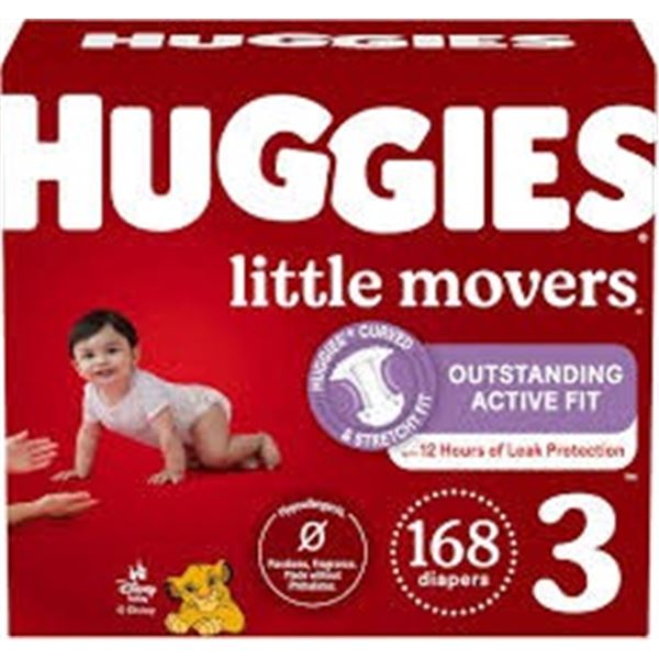 NEW W BOX HUGGIES LITTLE MOVERS 168 DIAPERS SIZE 3