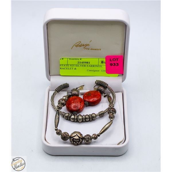 ESTATE 925 SILVER EARRINGS, BRACELET &