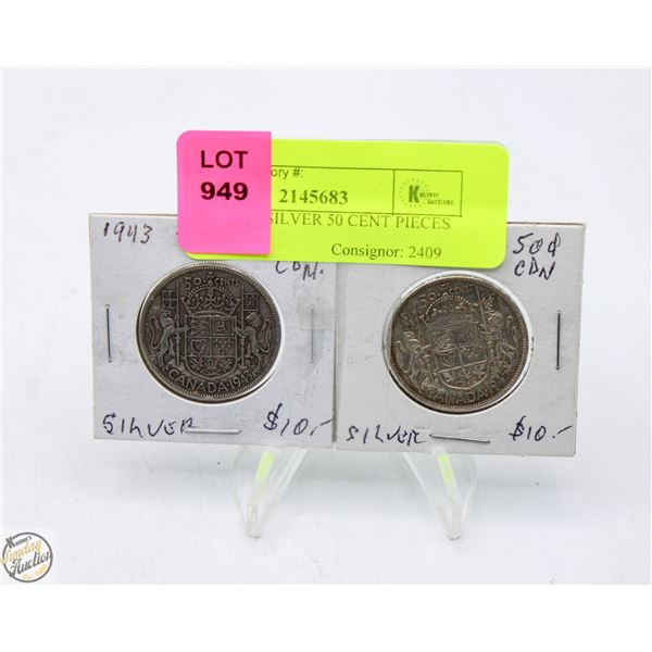 1943 & 1959 SILVER 50 CENT PIECES