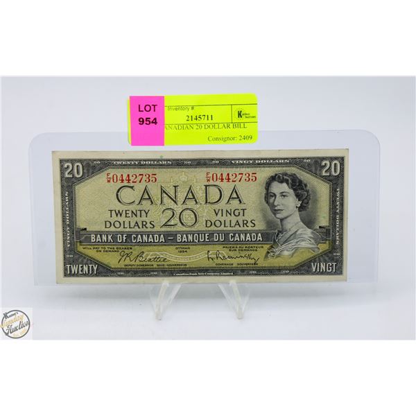 1954 CANADIAN 20 DOLLAR BILL