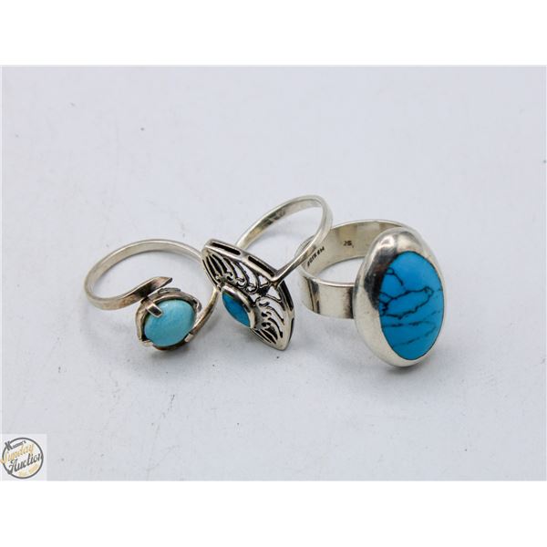 14.5 GRAMS 925 SILVER TORQUISE RINGS TOGETHER