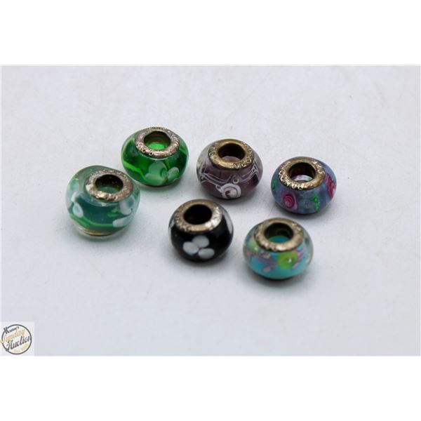 6 PANDORA 925 SILVER/GLASS CHARMS TOGETHER
