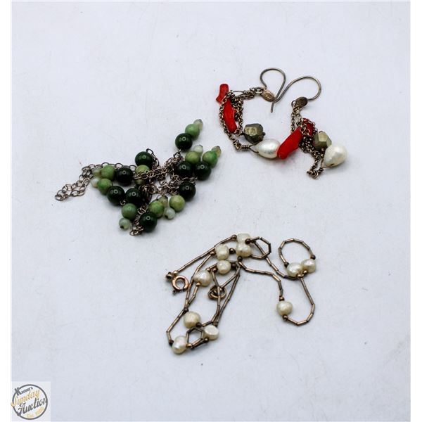 24.1 GRAMS 925 SILVER JADE/PEARL/CORAL