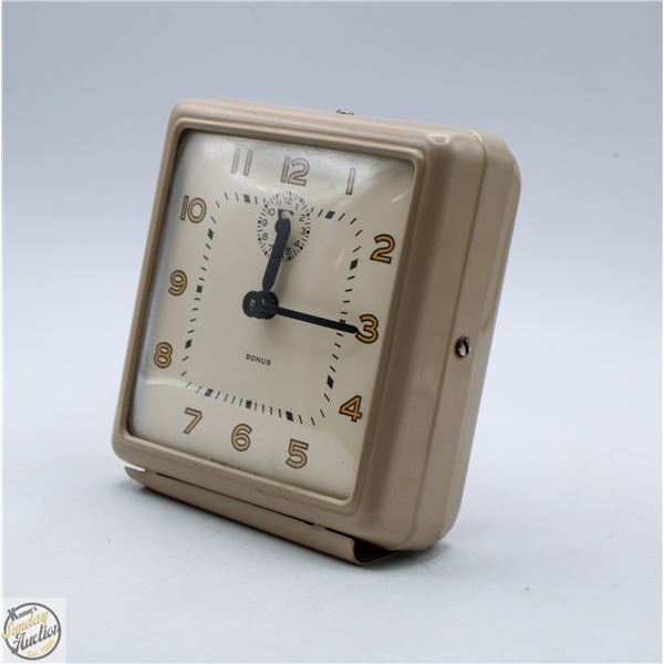 VINTAGE BONUS METAL ALARM CLOCK, WORKS