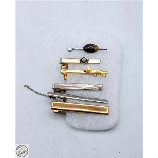 LOT OF 6 VINTAGE TIE CLIPS, HICKOK & MORE