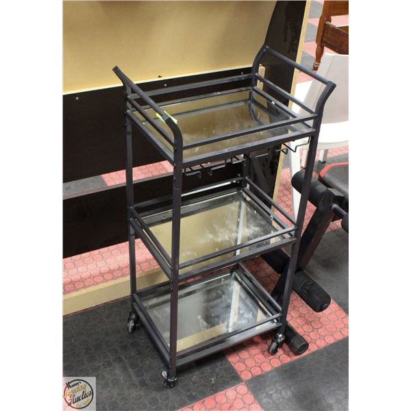 3 TIER MIRRORED SHELF CART ON WHEELS 36"X12"X18"