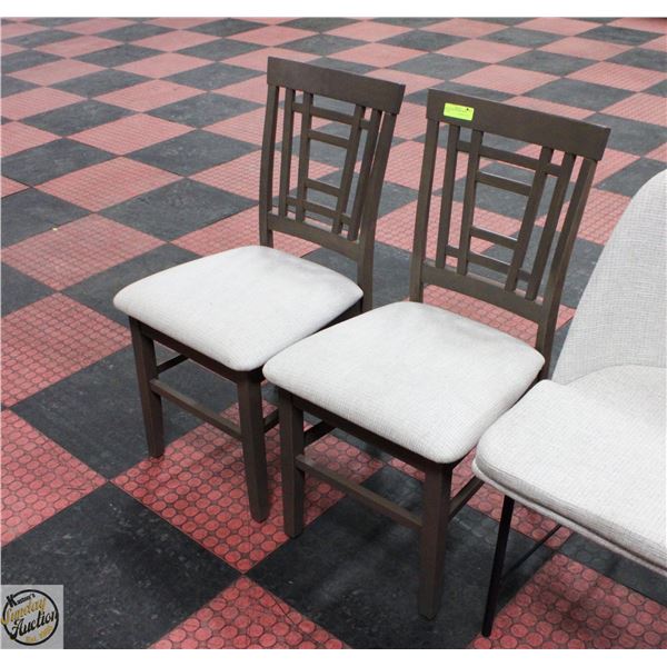 BEIGE FABRIC WOODEN FRAME CHAIRS