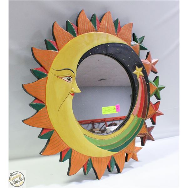 LARGE WOOD SUN & STARS WALL MIRROR-ESTATE