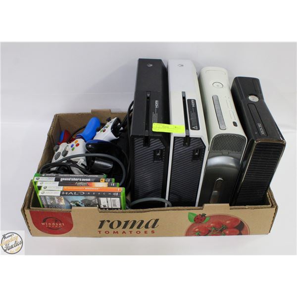 LOT OF XBOX ONE, 360 CONSOLES, GAMES, &