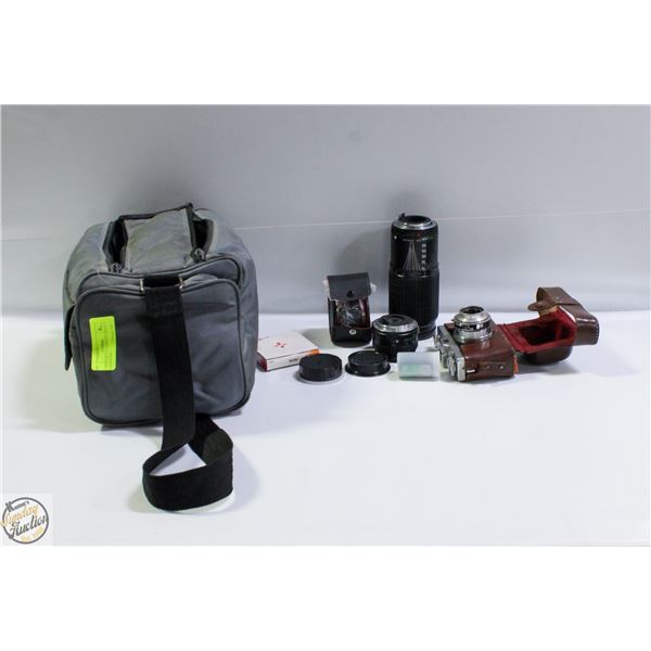 CAMERA & 2 TELEPHOTO LENS IN CAMERA BAG