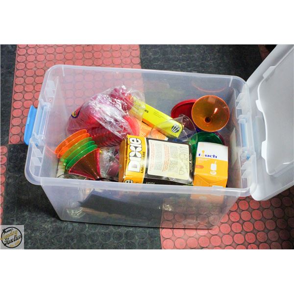 TOTE OF ASSORTED PARTY SUPPLIES
