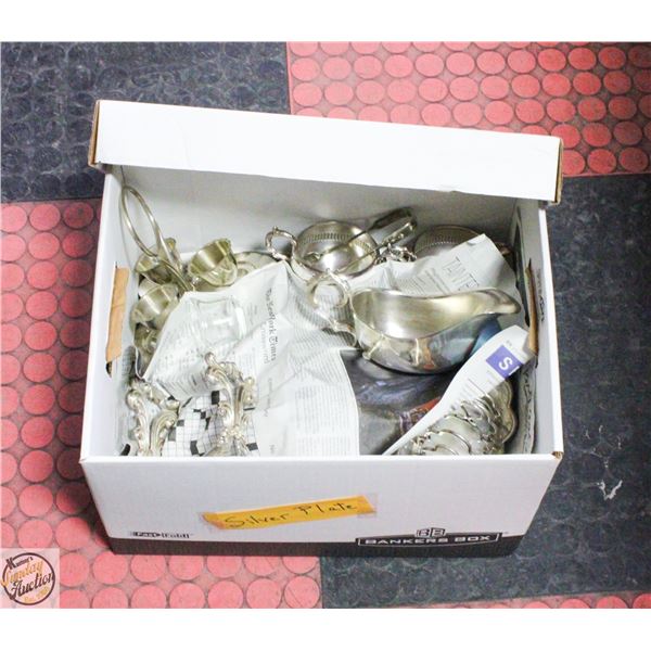 BOX OF ASSORTED SILVER PLATED ITEMS