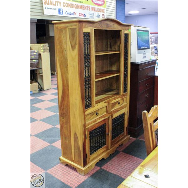 SOLID ACACIA WOOD AND METAL CABINET H-72" W-17"