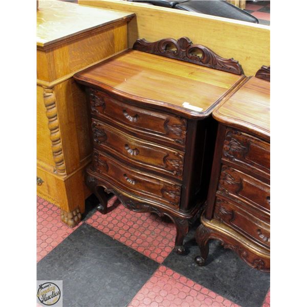 MAHOGANY STAINED SOLID WOOD HAND CARVED 3 DRAWER