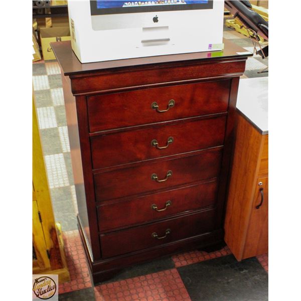 5 DRAWER TALL BOY DRESSER H-48" W-18" L-33"