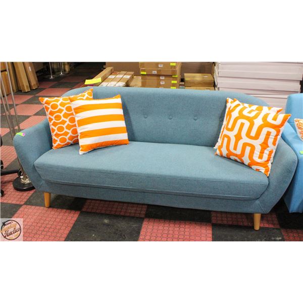 FABRIC 3 SEAT SOFA WITH 4 ORANGE ACCENT PILLOWS