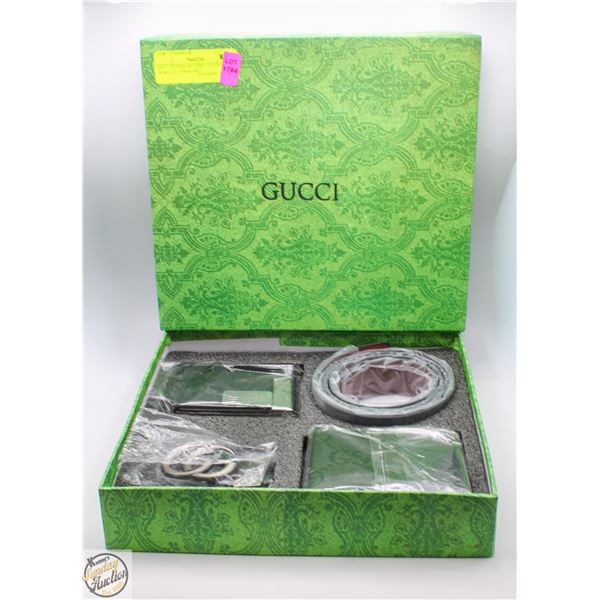 BELT, BUSINESS CARD HOLDER AND WALLET COMBO SET