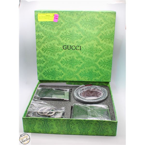 BELT, BUSINESS CARD HOLDER AND WALLET COMBO SET