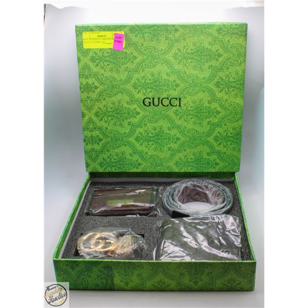 BELT, BUSINESS CARD HOLDER AND WALLET COMBO SET