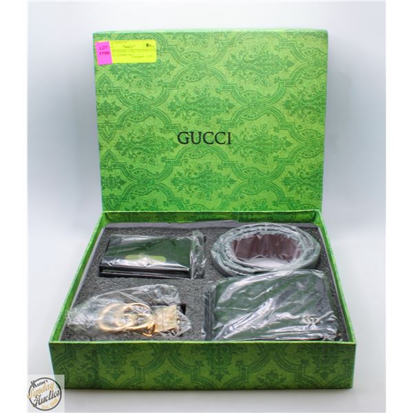 BELT, BUSINESS CARD HOLDER AND WALLET COMBO SET