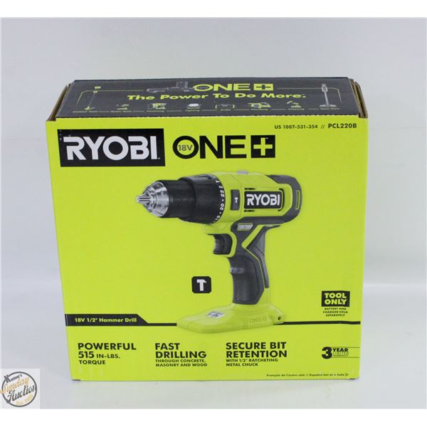 NEW RYOBI ONE 18 VOLT 1/2 HAMMER DRILL