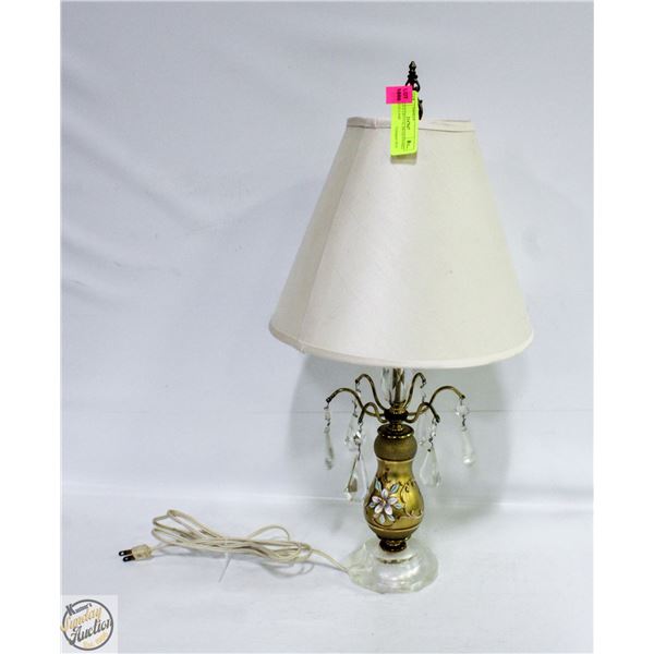 ANTIQUE CRYSTAL/BRASS/ENAMEL PAINTED LAMP