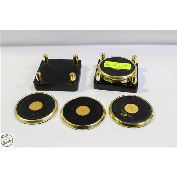 LOT OF 5 VINTAGE METAL COASTERS W/ STORAGE STANDS