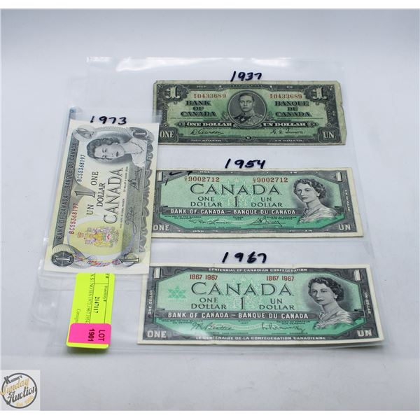 4 X $1 NOTES 1973,1967,1954,1937