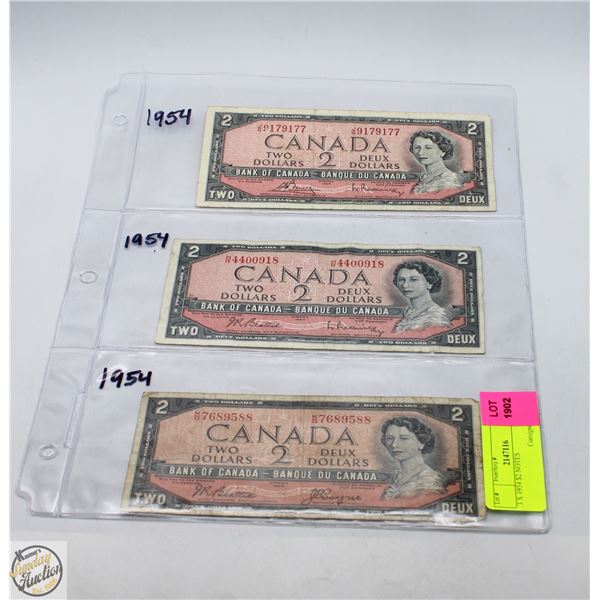 3 X 1954 $2 NOTES