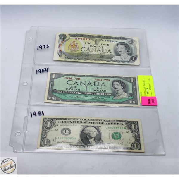 3 X $1 1973, 1954, USA $1 1981 NOTES