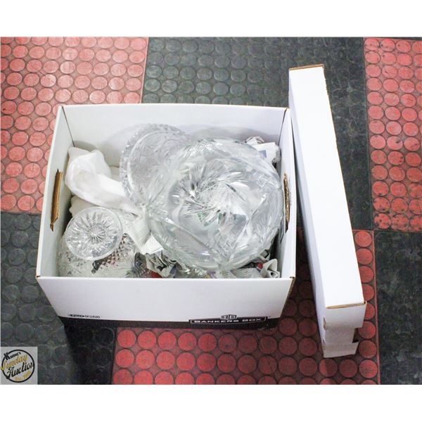 BOX OF ASSORTED CRYSTAL ITEMS