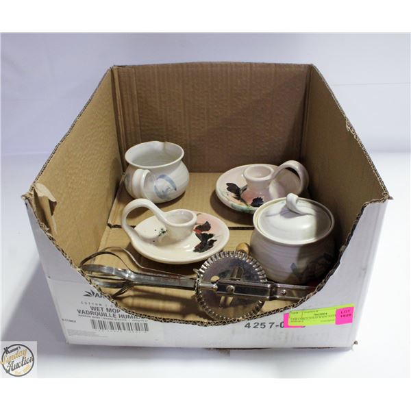 CERAMICS SOLD WITH ANTIQUE WHISKS