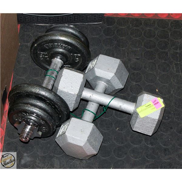 THREE 15 LB DUMBBELLS