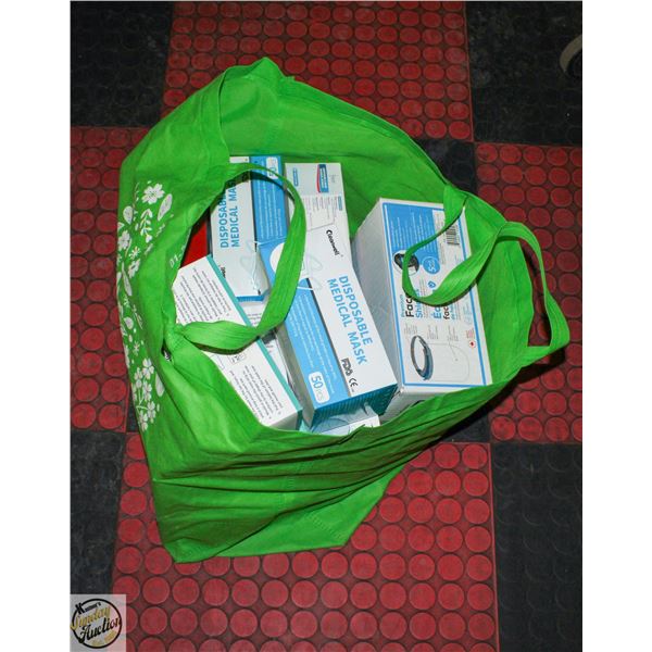14 BOXES OF DISPOSABLE MASKS+4 UNUSED FACE SHIELDS