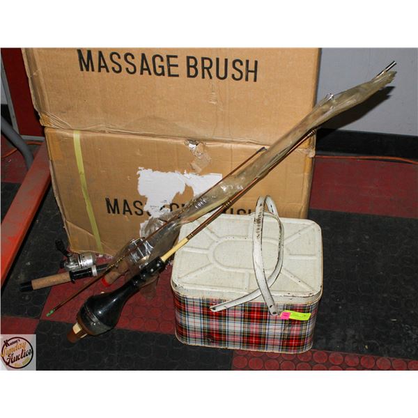 VINTAGE METAL PICNIC BOX+3 VINTAGE