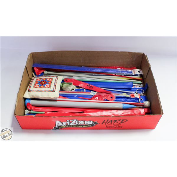 FLAT OF KNITTING NEEDLES ETC