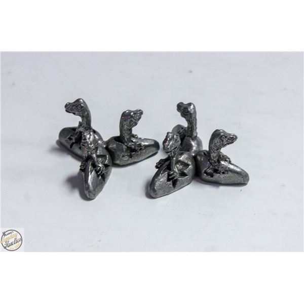 ESTATE 2 PEWTER DINOSAUR EGGS HATCHING