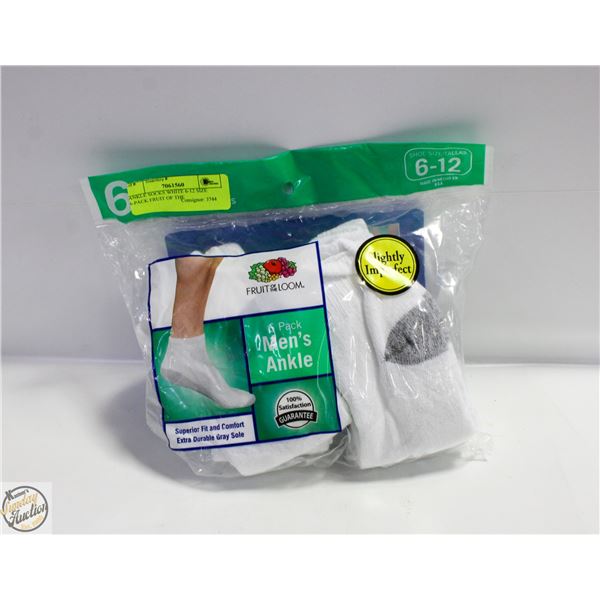 ANKLE SOCKS WHITE 6-12 SIZE 6-PACK FRUIT OF THE