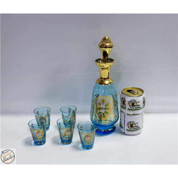 VINTAGE VENETIAN ITALIAN BLUE&GOLD GLASS DECANTER