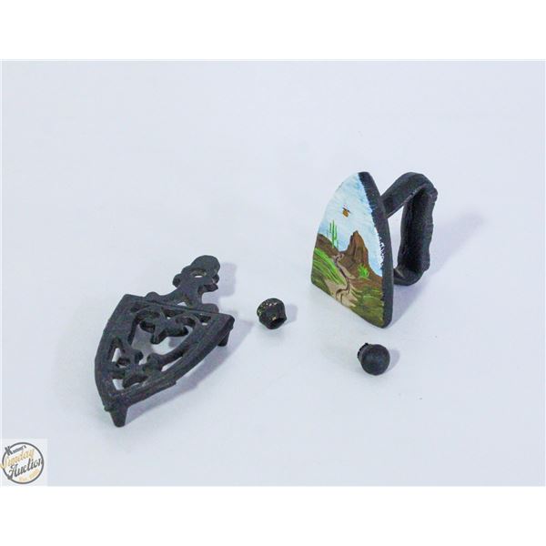 VINTAGE MINIATURE SAD IRON WITH DESSERT PAINTING