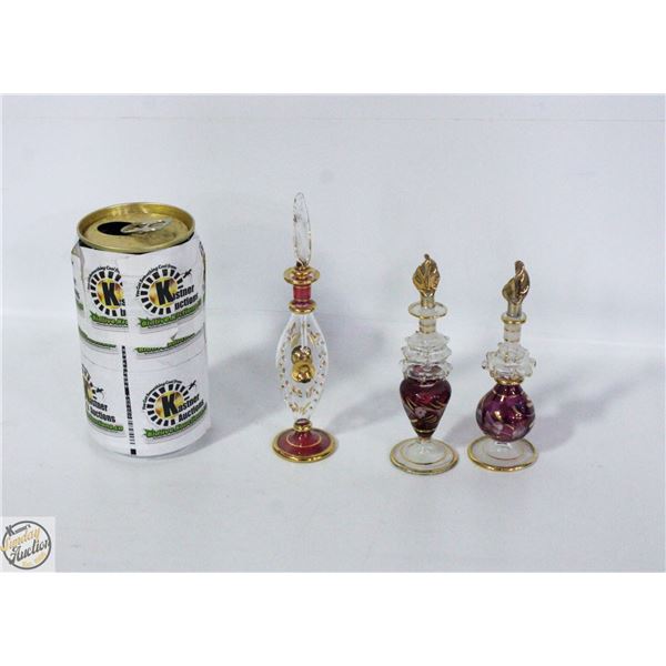 VINTAGE BLOWN GLASS PERFUME BOTTOLES GOLD ETCHED