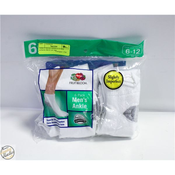 ANKLE SOCKS WHITE 6-12 SIZE 6-PACK FRUIT OF THE