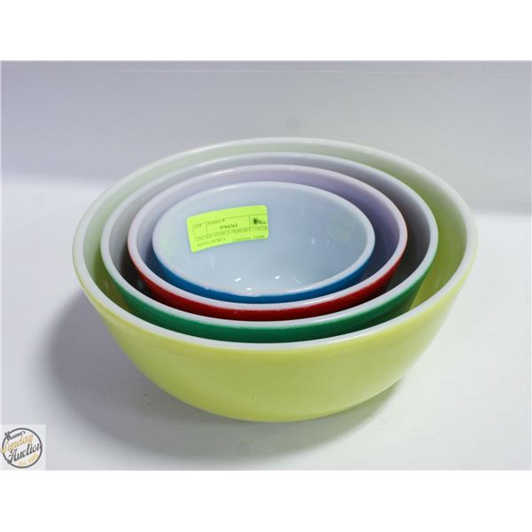 VINTAGE 4 PYREX PRIMARY COLOR MIXING BOWLS