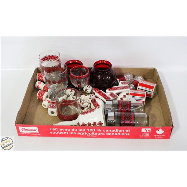 LOT OF VARIOUS UKRANIAN GLASSES AND CERAMICS RED
