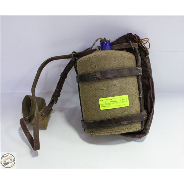VINTAGE MILITARY CANTEEN WITH STRAP + BAG