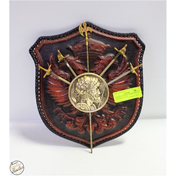 VINTAGE LEATHER SWORD SHIELD FOR WALL-ESTATE