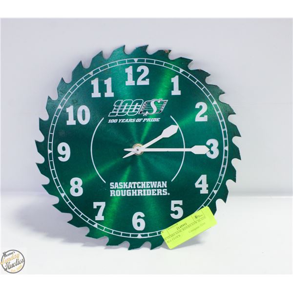 100 YEARS SASK RIDERS SAW BLADE WALL CLOCK