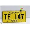 Image 1 : 1958 ALBERTA LICENCE PLATE
